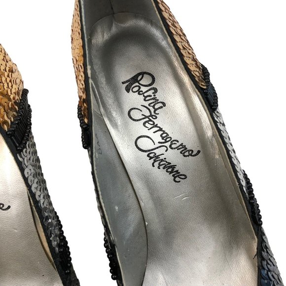Rosina Ferragamo Schiavone Vintage 60s 70s Gold Silver Sequin Party Pumps Heels - Picture 5 of 9